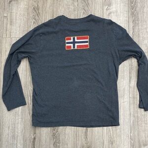 Napapijri Men's Dark Gray Expedition Long Sleeve Tee British flag bag XL